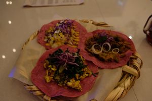 Three tacos at La Pitahaya Vegana in Mexico City