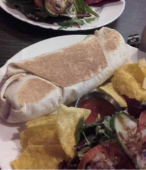 Vegan sausage and mushroom burrito!  at Scarlett's Cafe in Falkirk