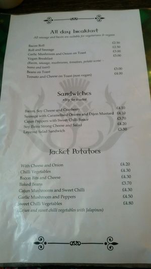 Vegan Menu Page 1 at Scarlett's Cafe in Falkirk