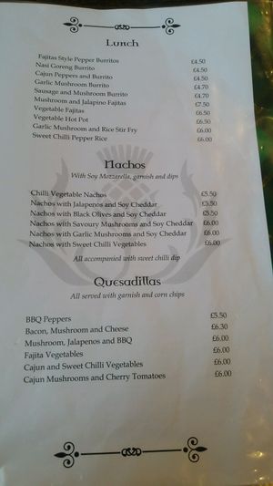 Vegan Menu Page 2 at Scarlett's Cafe in Falkirk