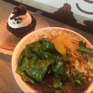 Feijoada and Chocolate Cupcake at Veganosp in Sao Paulo