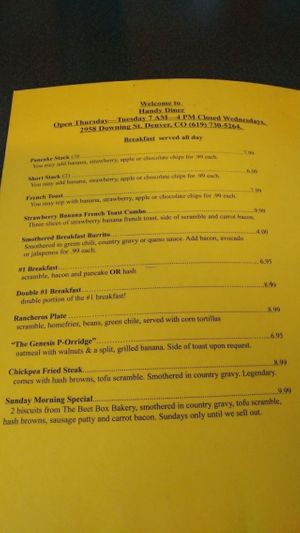 menu 2-2017 at Handy Diner in Denver