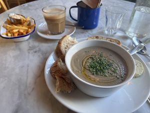 Soup of the day (mushroom cream)  at Cafe Van Gogh in South West London
