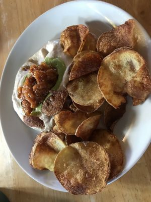 Delicious crispy crisps and dip  at Cafe Van Gogh in South West London