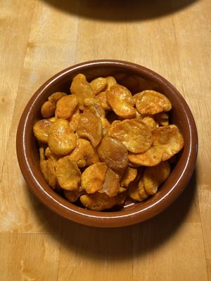 Fried and Salted Broad Beans with Chilli  at Cafe Van Gogh in South West London