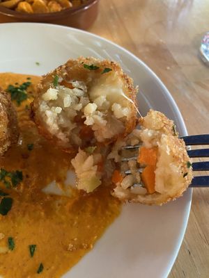 Arancini with Red Pepper Sauce  at Cafe Van Gogh in South West London