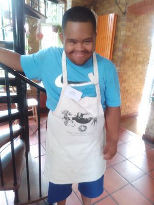 The lovely Tristan, a celebrity in his own right at Cafe Van Gogh in South West London