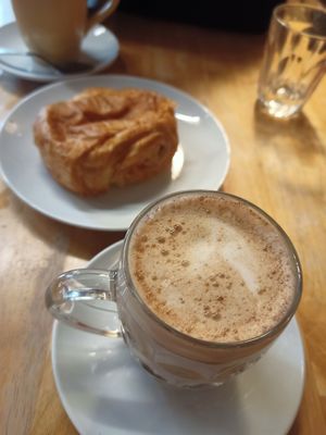 Masala chai with pain au chocolat at Cafe Van Gogh in South West London