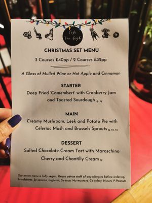 This is Café Van Gogh's Christmas Menu  at Cafe Van Gogh in South West London