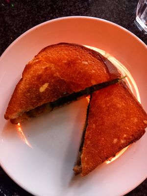 Toasty with spinach, pickle, cheeze and chopped mushroom at Cafe Van Gogh in South West London