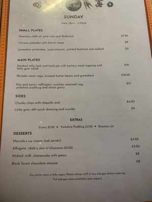 Sunday menu February 2024  at Cafe Van Gogh in South West London