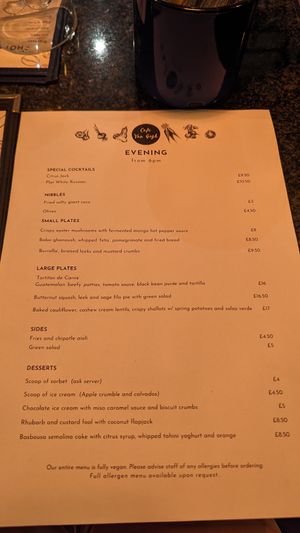 Evening menu for 1 March 2024 at Cafe Van Gogh in South West London