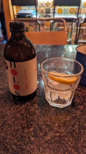 HOLS kombucha, ginger and hibiscus flavor  at Cafe Van Gogh in South West London