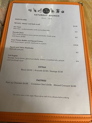 Saturday brunch menu  at Cafe Van Gogh in South West London