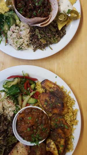 Jerk plantain with smoky beans at Cafe Van Gogh in South West London