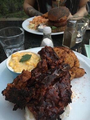 Sticky BBQ Seitan ribs with corn chowder on the side 🤤🤤 at Cafe Van Gogh in South West London