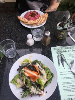 Beluga lentils salad and beetroot hummus pita  at Cafe Van Gogh in South West London