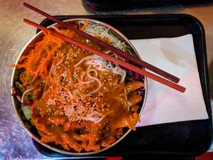 Vegan Bibimbox with Soy, Noodles, and Hot Gochu sauce at Ban Ban Kitchen at Ban Ban Kitchen in Berlin