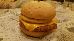 Wake up Call Burger - Beyond Meat burger with Just Egg and vegan cheese. Very good! at Bareburger in Hartsdale