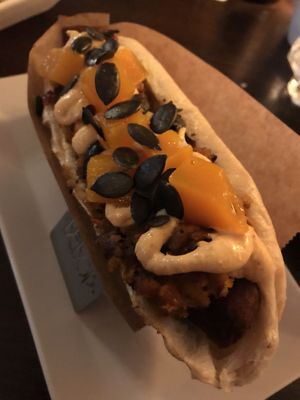 Awesome seasonal vegan hotdog... at PAN's Bebop in Essen