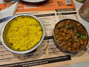 Chana masala (was quite spicy) and pilau rice at Tuk Tuk Toll-X in Edinburgh