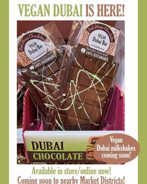 Vegan Dubai Bar - in store or Market Districts

Vegan Dubai Milkshake now in store only at Pink House Chocolates in Finleyville