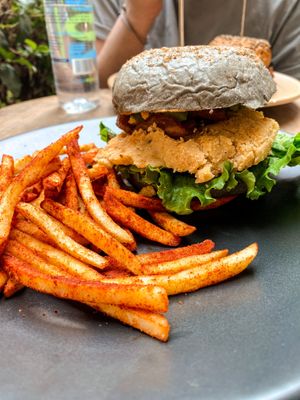Falafel burger at Vegamo Centro in Mexico City