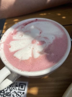 Pink drink made with beets at Vegamo Centro in Mexico City