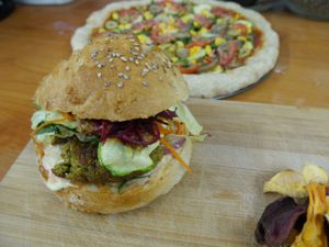 Vegan Falafel Burger at Vegamo Centro in Mexico City
