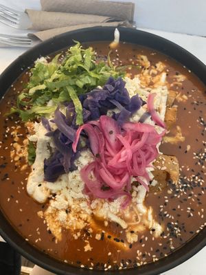 enchiladas en salsa roja, so yummy! I usually don’t care for enchiladas because they’re a little too dry but these were perfect because they had plenty of sauce    at Vegamo Centro in Mexico City