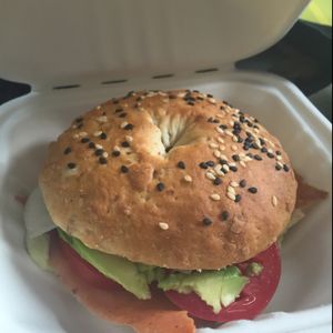avocado bacon and cheese bagel! at Vegamo Centro in Mexico City
