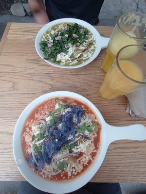 Green & red enchiladas at Vegamo Centro in Mexico City