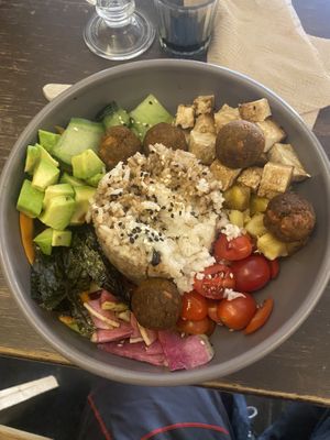 Buddha bowl + falafels   at Vegamo Centro in Mexico City