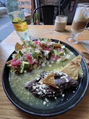 Chilaquiles & a cappuccino   at Vegamo Centro in Mexico City