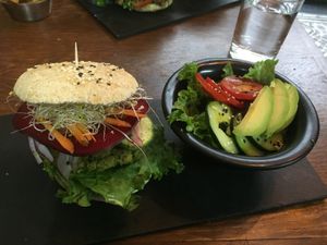 Falafel burger at Vegamo Centro in Mexico City