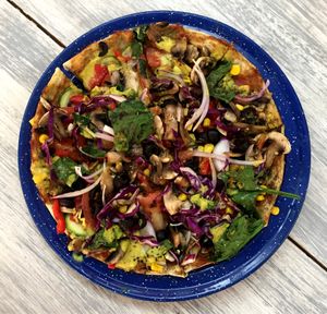 Veggie pizza with NINE vegetables at Vegamo Centro in Mexico City