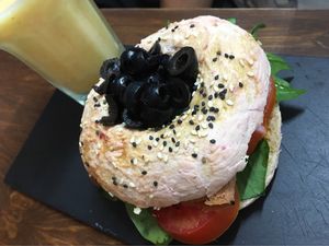 Breakfast bagel at Vegamo Centro in Mexico City