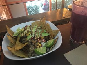 Protein bowl with smoothie at Vegamo Centro in Mexico City