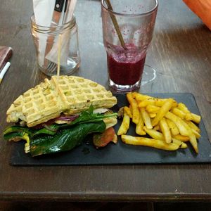 Chewbacca Waffle and Iron Man Smoothie at Vegamo Centro in Mexico City