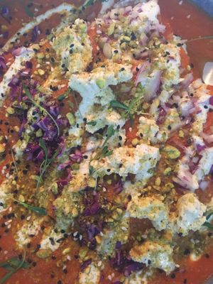 Enchiladas with amazing nut cheese at Vegamo Centro in Mexico City