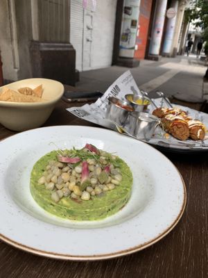 Corn guacamole and corndogs at Vegamo Centro in Mexico City