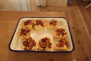 Heart-shaped apple cake straight from the oven! at Babel Cafe in Osaka