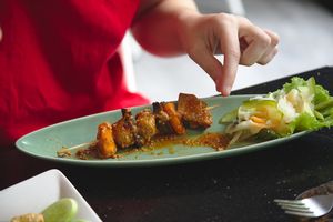 Mock meat and vegetable brochette  at Vitking House II in Siem Reap