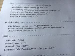 vegan options (ve) at The Brunswick in Leeds