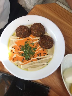 Hummus with falafel  at The Hummus of Tahini in Jerusalem