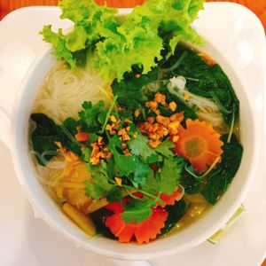 khmer breakfast soup (vegan)  at Sister Srey Cafe in Siem Reap