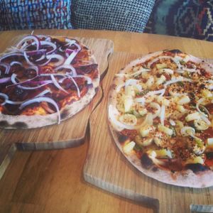 vegan pizza at Islenska Flatbakan in Kopavogur