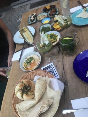 Big Vegan tapas selection, drinks, tea and soups   at Kanaan in Berlin