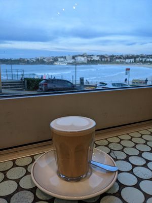 Oat latte at Speedo's Cafe in Bondi Beach