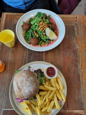 Falafel Bowl and Falafel Burger at Speedo's Cafe in Bondi Beach